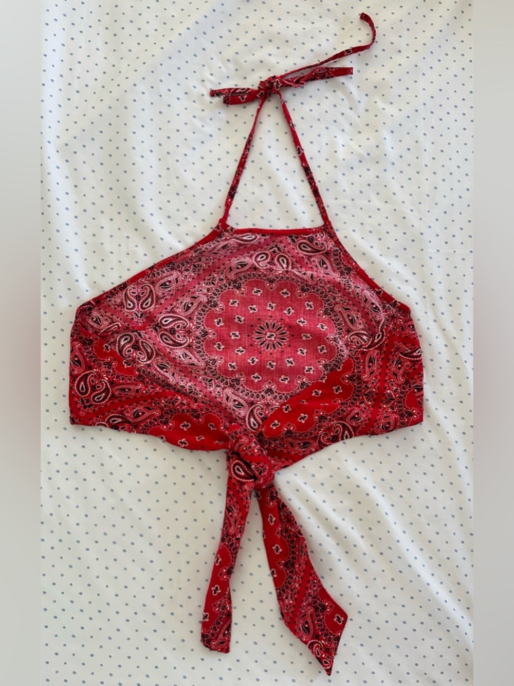 Forever 21 Red Bandana Halter Top Open Back Tie Crop - Picture 4 of 7